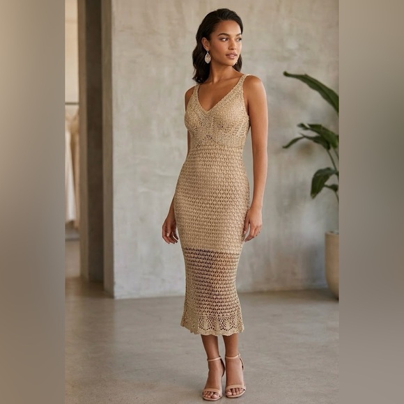 le chateau Dresses & Skirts - Le Chateau Sleeveless Crochet Midi Dress in Beige- Size S